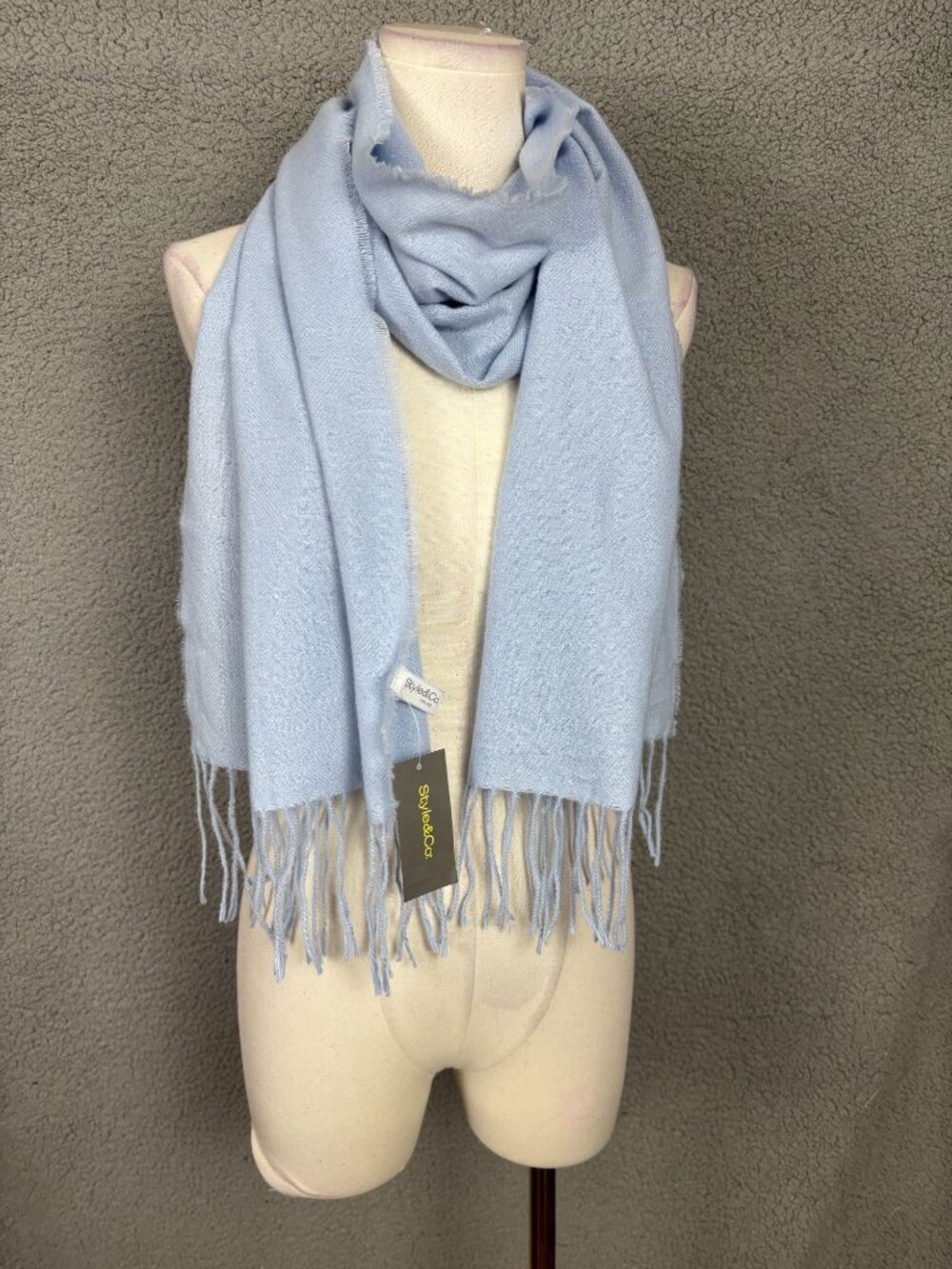 Style & Co Women's Light Blue Fringed Solid Soft  Scarf/Wrap, One Size NWT's.